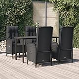 Homgoday Sitzgruppe 5-TLG. Garten-Essgruppe mit Kissen Gartenstuhl mit Liegefunktion Sitzgarnitur Gartenmöbel Set Gartensessel mit Tisch für Balkon Terrasse Garten Schwarz Poly Rattan