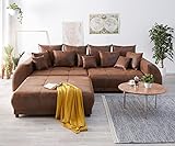 DELIFE Bigsofa Violetta Braun 310 x 135 cm Antik Optik inklusive Hocker Kissen Big-Sofa