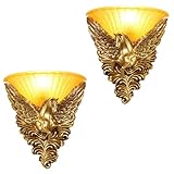 BEUTEE Halbe Wandleuchte aus hellem Luxus, Wandlampe aus goldenem Fliegenpferd-Harzkörper und Glasschirm, Wandbeleuchtung für Innentreppen, Flure, Schlafzimmer