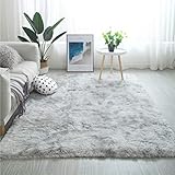 XM&LZ Batik-Teppich für den Innenbereich, zottelig, große Fläche, Teppich, flauschig, Shag-Flor, Fußmatten, modernes Wohnzimmer, Schlafzimmer, rutschfeste Teppiche, Dekoration, Grau, 120 x 160 cm