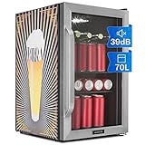 Klarstein Kühlschrank 70L, Kleiner Kühlschrank mit Herausnehmbaren Ablagen, Leiser Mini Kühlschrank mit Glastür & LED, Getränkekühlschrank Klein, Outdoor Geeignet, Biersafe für Flaschen, 0-10°C