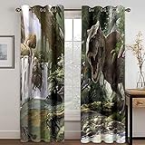 KEIBEK Gardinen Mit Ösen Schlafzimmer Schallschutz Vorhang Digitaldruck 3D Cartoon-Dinosaurier Wohnzimmer Thermogardine 2Er Set 260X280Cm (HxB)