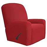 Easy-Going 4 Stück Übergroße Liegestuhl Stretch Sofa Schonbezug Sofabezug Möbelschutz Couch Weich mit elastischem Boden Polyester Spandex Jacquard Stoff Kleine Karos Weihnachten Rot