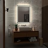 Alasta Spiegel | Madrid Badspiegel 50x60cm mit LED Beleuchtung | LED Farbe Neutralweiß | Design Badezimmerspiegel