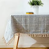 Tischdecken Plaid-tischdecke, Couchtisch-esstisch Baumwolle Und Leinen Tischdecke, Quadratische Rechteckige Tischabdeckung Tischdecke Quaste Tabelle(Size:130x240cm(51x94inch),Color:A)
