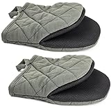 Topsky Topflappen，Topflappen Handschuh，Ofenhandschuhe Hitzebestaendig，Mikrowellenhandschuhe，hitzebeständiges Neopren，Baumwolle，Oberflächen，rutschfeste，Kurze Ofenhandschuhe，1 Paar（Grau）