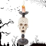 Halloween Kerzenständer,33 cm Totenkopf-Kerzenständer für Halloween-Dekoration | Dekorative Votivkerzenhalter mit weißer Totenkopfstatue für den Halloween-Tischaufsatz Heshi