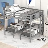 XPSSJMU 140 x 200 cm 3-in-1 erhochbett mit Nachttisch Leiter Hausbett für Kinder Grau