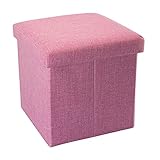 INTIRILIFE Faltbarer Sitzhocker 30x30x30 cm in KIRSCHBLÜTEN PINK - Sitzwürfel mit Stauraum und Deckel aus Stoff in Leinen Optik - Sitzcube Fußablage Aufbewahrungsbox Truhe Sitzbank