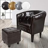 MIADOMODO® Chesterfield Sessel mit Hocker - aus Holz und Kunstleder, Kupfernieten, Farbwahl-Loungesessel inkl. Sitzhocker, Clubsessel, Armsessel, Cocktailsessel, Wohnzimmer Möbel (Braun)