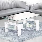 TUKAILAI Couchtisch Glas modern, Rechteckiger Wohnzimmertisch Beistelltisch mit unterer Ablage, Kaffetisch Glastisch für Wohnzimmer, Gäste, Empfang, Zimmertisch, weiß, 1000x600x450 mm