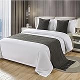 Morbuy Moderne Hotel Bettläufer Schals Quasten Schal Bettlaufer Bettschal Bettschwanz Handtuch Dekoration Für Einzel Queen King Size Bett Flagge (Dunkelgrau,60x260cm für 200cm Bett)