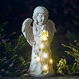 Yeomoo Fairy Engel Figur Gartendeko Solar Engel Gartenfiguren für Außen,mit 6 LED Solarleuchten, Wasserdichte Engel Garten Deko aus Harz Geschenke für Draußen Haus, Hof, Terrasse, Veranda, Deko 24,5cm