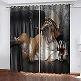 BONDIJ Verdunklungsgardinen Wohnzimmer 2 Stücke 232X236cm(HxB) 3D Tierhundemuster Muster Blickdicht Vorhang Schlafzimmer Kinderzimmer Küche Thermogardine Schallschutz Ösenvorhang