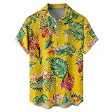 Xmiral Blumen Kurzarmhemd Herren Sommer Strand Stil entspanntes lässiges faules Hemd Hemd Freizeit Herren (Gelb-2,Gelb-2)