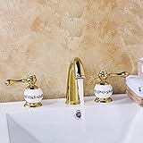 Luxus 3PCS Set Badewanne Goldene Überzogene Bad Wasserhahn Set Europäischen Split Becken Mischbatterie Keramik Wasserhahn Körper Zwei Griffe