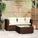 BULANED 3-TLG. Garten-Lounge-Set mit Auflagen, Gartenlounge, Balkon Möbel, Terrassenmöbel, Lounge Gartenmöbel Set, Loungemöbel Terrasse, Balkon Lounge, Braun Poly Rattan