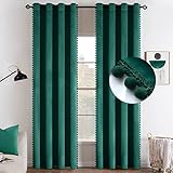 MIULEE 2er Set Samtvorhänge Vorhänge mit Pompons Vorhang Blickdicht Gardinen Verdunklungsvorhang mit Ösen Ösenvorhang für Wohnzimmer Schlafzimmer 140x225 cm Dunkelgrün
