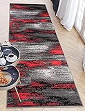 Carpeto Rugs Teppich Läufer Flur - Modern Teppichläufer – Kurzflor, Weich - für Küche Vorzimmer Eingangsbereich Schlafzimmer - Meterware 100 cm Breit - Grau Rot 100 x 1000 cm