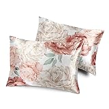 Sweet Jojo Designs Blush Pink und Elfenbein Satin Luxus Floral für Haar und Haut Kissenbezüge Standard Queen Kissenbezug Set für Bett Dekorative Akzent 2 Stück Weich seidig glänzend schimmernd