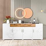 Moimhear Sideboard, Küchenschrank, Aufbewahrungsschrank, 208 x 39.5 x 80 cm, Kommode mit 4 Türen, 2 Schubkästen, Buffets (Weiß)
