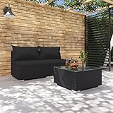 ZEYUAN 3-TLG. Garten-Lounge-Set mit Kissen, Terassenmöbel Wetterfest, Loungemöbel Terrasse, Garten Sitzgruppe, Balkon Sitzgruppe,Poly Rattan Schwarz