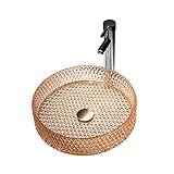 TEmkin Aufsatzwaschbecken, Badezimmer-Waschbecken aus gehärtetem Glas mit Wasserfall-Wasserhahn, runde Waschtischwaschbecken mit verchromtem Pop-Up-Ablauf,G (C)