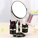 Kosmetikspiegel Tischspiegel, Make-up-Spiegel 3-fache Vergrößerung Badezimmer mit Ständer, ovaler Badezimmer-Make-up-Spiegel, tragbar doppelseitig mit 360-Grad-Drehgelenk (Farbe: Schwarz)