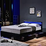 Home Deluxe - LED Bett NUBE - Schwarz, 140 x 200 cm - inkl. Lattenrost und Schubladen I Polsterbett Design Bett inkl. Beleuchtung