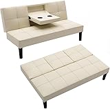 Mingone Sofa 3 Sitzer Klein Schlafsofa Sofabett Sofa mit Schlaffunktion Leder Bettsofa Klappsofa Couch Schlafsessel Weiß