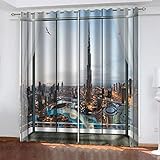 3D Wolkenkratzer Der Stadt Muster Verdunklungsvorhänge Mit Ösen, 2 Stücke Vorhang Blickdicht Wohnzimmer, Thermogardine Schlafzimmer, Verdunkelungsvorhang Wohnzimmer Modern, Gardinen Küche 240X264cm