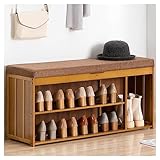 MKYOKO Bamboo Shoe Bench for Entryway Shoe Rack Shoe Storage Bench Shoe Rack Organizer Shoe Changing Stool with Upholstered Seat,100x35cm/39x14in