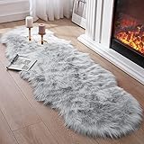 JXLOULAN Faux Lammfell Schaffell Flauschig Teppich 60 x 160 cm Nachahmung Wolle fellteppich Weiche Longhair Fell Bettvorleger Sofa Matte (Grau)