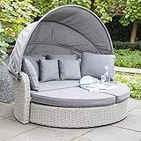 Schauer XXL Sonneninsel mit faltbarem Sonnendach grau | Outdoor Gartenmuschel aus Polyrattan + Auflagen/Zierkissen | Loungebett/Rattansofa Garten/Balkon | Balkon Liegesofa & Garden Sofa Sonnenliege