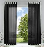 2er-Pack Gardinen Transparent Vorhang Set Wohnzimmer Voile Schlaufenschal mit Bleibandabschluß HxB 225x140 cm Schwarz, 61000CN