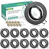 10er Einbaustrahler GU10 Set Einbaurahmen Matt Schwarz 230V inkl.GU10 Fassung, LED Einbauspots 68mm Lochdurchmesser, Schwenkbar Rund Einbauleuchte Rahmen für LED/Halogen Leuchtmittel