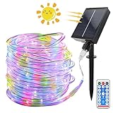 GHONLZIN Solar LED Lichterkette Garten，Wasserdichte Solar lichtschlauch 22 Meter 8 Modi 200 LED Lichtschlauch Lichterkettev mit Fernbedienung für Hochzeit,Party und Weihnachten Dekorationen