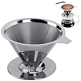 Ziyero Wiederverwendbare Edelstahl Kaffeefilter Doppelschicht Mesh Filter Tasse Kaffeetropfer Handfilter Gesund Langlebig Leicht Reinigen, für Familie, Büro, Camping, Wandern,Angeln,Reisen Usw—Silber