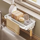 Indrnif Spülbecken Organizer Hängend Ohne Bohren Spüle Organizer Schwammhalter Küche Spülbecken Caddy Organizer Wand mit Handtuchhalter und Haken für Küchenzubehör Schwamm,Bürste