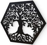 JustComfy Wanddeko aus Metall | 37x32cm | Wand Dekor aus schwarzem Metall | Metallbilder als Moderne Wanddekoration für Wohnzimmer & Flur | Motiv Baum