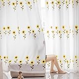 KEKUYA Halbtransparenter Vorhang, Voile, Tüll, Fenster, Balkon, Ring, Ösen, für Schlafzimmer und Wohnzimmer, dekorativ, B 168 x L 183 cm, gelbe Sonnenblume