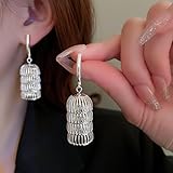 Ausgeschnittene Quasten-Turm-Ohrringe, hohles Windspiel Ohrringe, 925 Silber Nadel, minimalistische geometrische Ohrringe, Ausschnitt, baumelnde Ohrringe für Frauen und Mädchen, Mode-Accessoires