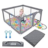 JUSONEY Baby Laufgitter,Baby Laufgitter mit Matte,50'×50' Baby Laufgitter für Kleinkinder mit Tor,Indoor & Outdoor Laufgitter für Kinder Activity Center mit Anti-Rutsch-Boden-Grau