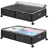 MetWoods unterbett-aufbewahrungsbox mit Rädern und Vliestaschen, 2-Pack Metall faltbar unter Bett Schuh Aufbewahrungs Organizer Schublade für die Organisation von Kleidung, Bücher, Spielzeug (schwarz)