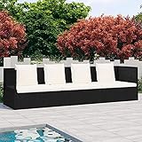 JUNZAI Outdoor-Lounge-Bett mit Polster & Kissen, Sonnenliege, Gartenliege, Outdoor Sofa, Balkon Möbel, Balkon Liegesofa, Balkonsofa, Liegewiese Outdoor, Poly Rattan Schwarz