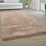 Paco Home Hochflor Teppich Wohnzimmer rutschfest Fellteppich Shaggy Flauschig Weich Modern Kunstfell Fell Imitat Einfarbig, Grösse:120x170 cm, Farbe:Beige