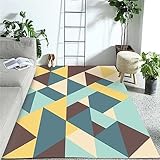 RUGMRZ Babyzimmer Teppich Rugs Washable Das geometrische Muster des blauen gelben Dreiecks ist weich und verblasst Nicht Teppich Jungen 60X120CM