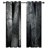 Homxi Blickdichter Vorhang 2er Pack,2 x 132W x 115H cm,Vorhänge Blickdicht Wärmeisolierend Grau Schwarz Geometriemuster Gardinen Ösenringe