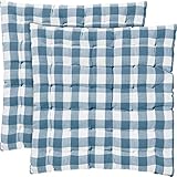 REDBEST Stuhlkissen, Stuhlauflage, Sitzkissen 2er- Pack Landhaus karo Nashville blau Größe 40x40x3 cm - strapazierstark, langlebig, angenehmer Sitzkomfort (weitere Farben)