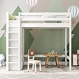 Dolamaní Kinderbett Hochbett mit Kleiderschrank und 6 Regalen Einzelbett Liegefläche 90x200 cm -Kinderbett mit Rausfallschutz Weiß
